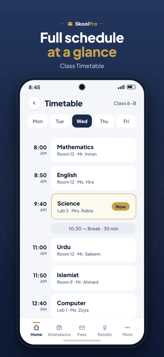 SkoolPro app — Timetable